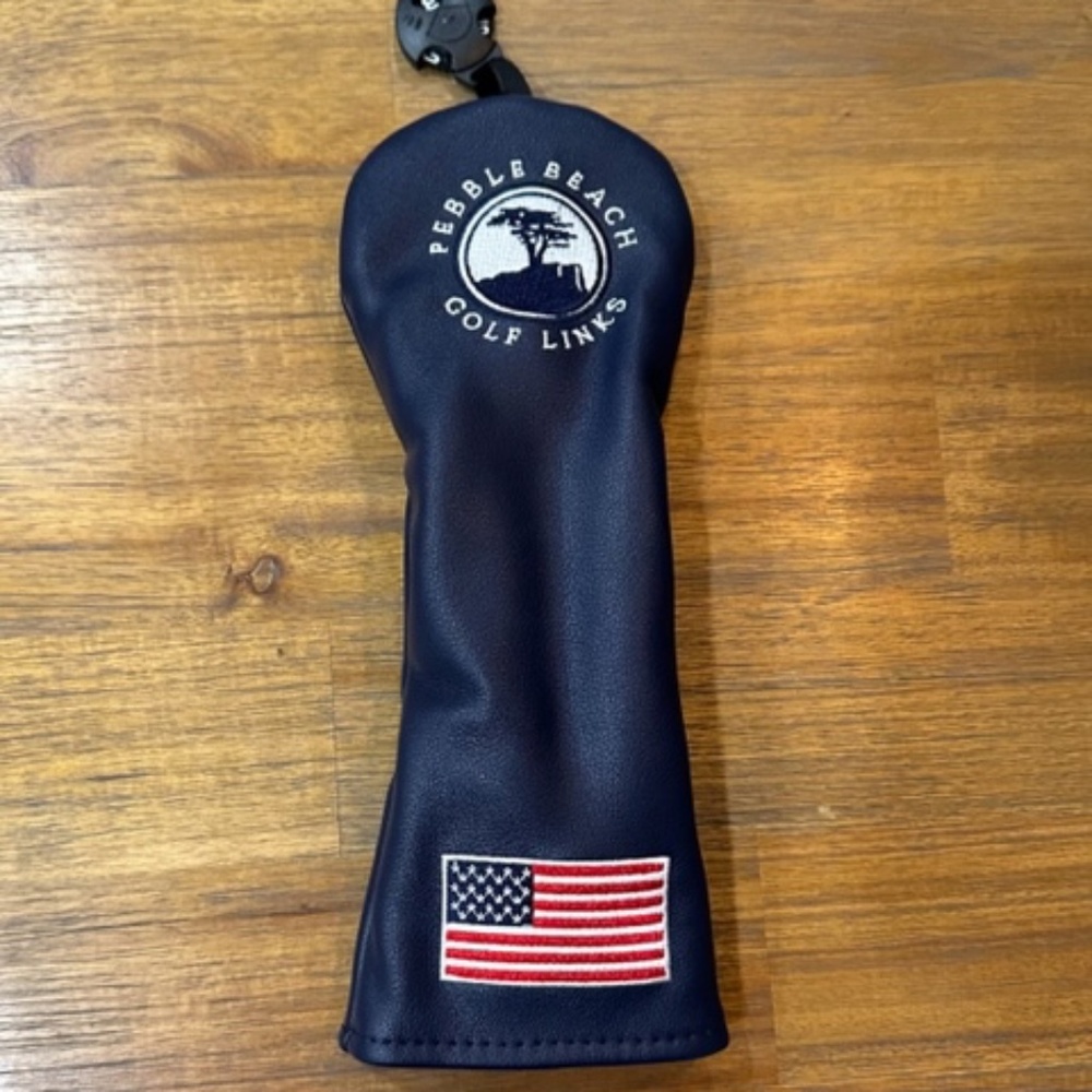 Pebble Beach Golf Links Blue Hybrid Wood Golf Head Cover American Flag 10"